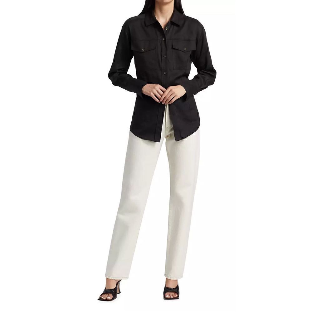 Frame Arie Linen-Blend Shirt in Black NWT Size XS